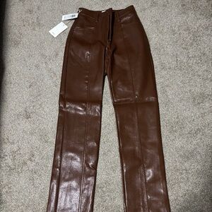 Aritzia Rebel Vegan Leather Pants size 2 Cognac Brown Tall